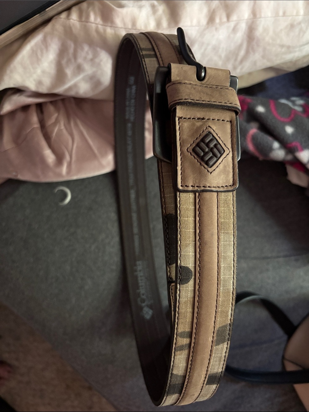 Columbia Tan and Brown Canvas Leather-Trim Belt